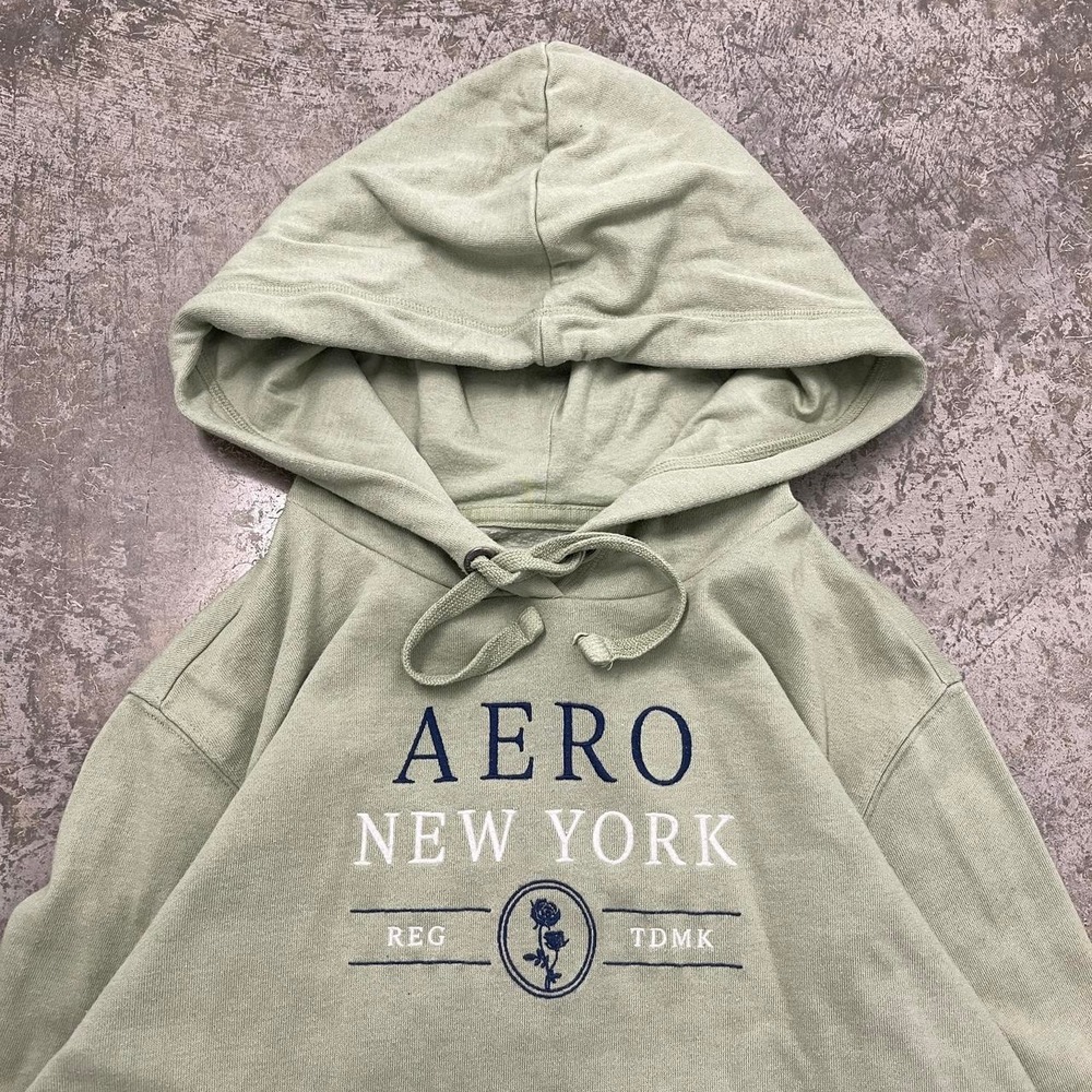 Vintage Aeropostale Hoodie Y2K Boxy Fit Embroidered Mint Green Womens Small